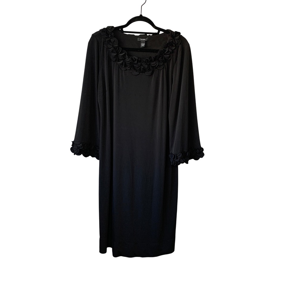 Alfani Women Black Dress Size L Cocktail Party ruffle floral Neckline 3/4 Sleeve